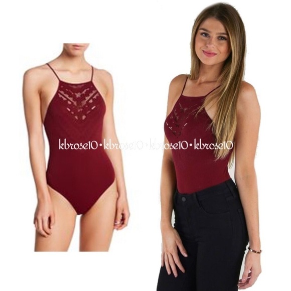Free People Intimately Free Solstice Eyelet Bodysuit Top in Wine Size XS/S - Picture 1 of 8